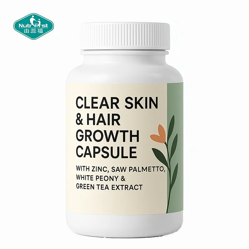 Cápsula de suplemento para el crecimiento del cabello y la piel transparente OEM con zinc, palma enana americana, peonía blanca y extracto de té verde