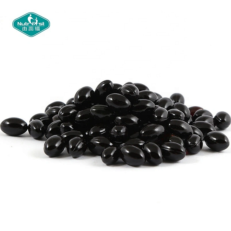 Etiqueta personalizada Fuente prensada en frío Nigella Sativa Softgel Cápsulas de aceite de semilla negra para el crecimiento del cabello Salud de la piel