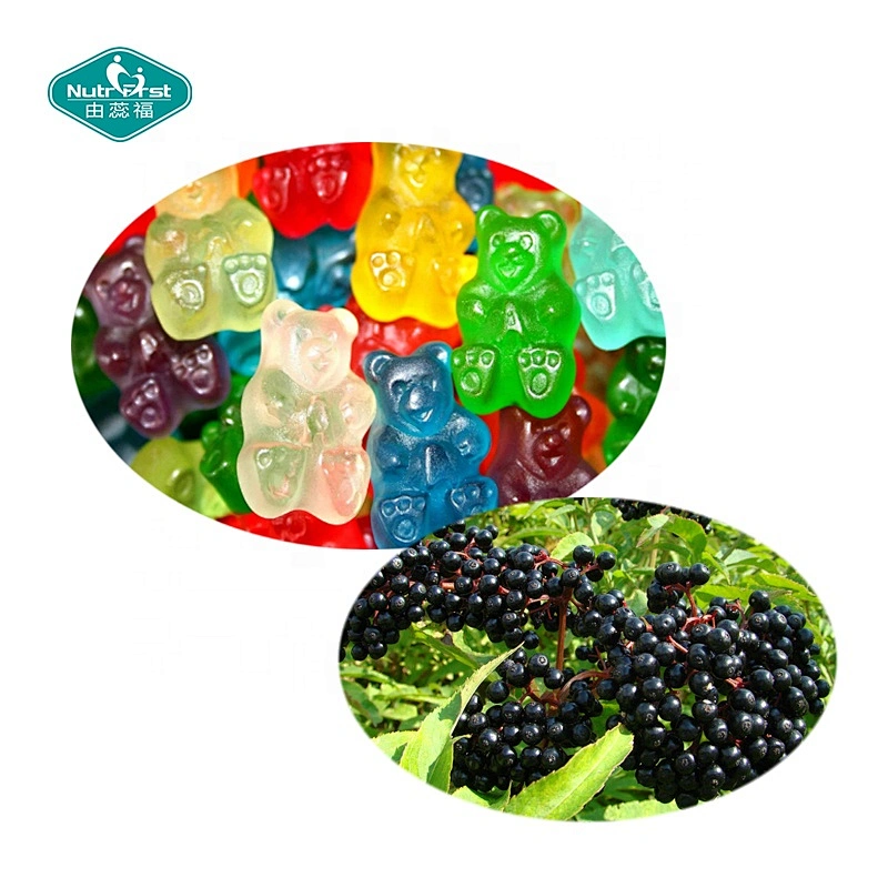 Gomitas de bayas de saúco negras orgánicas de Sambucus con soporte para el sistema inmunitario de etiquetas personalizadas con vitamina C y zinc