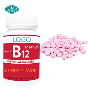 OEM Private Label Non-GMO Gluten Free Cherry Methyl Vitamin B12 Chewable Candy Tablets B-12 for Energy Support