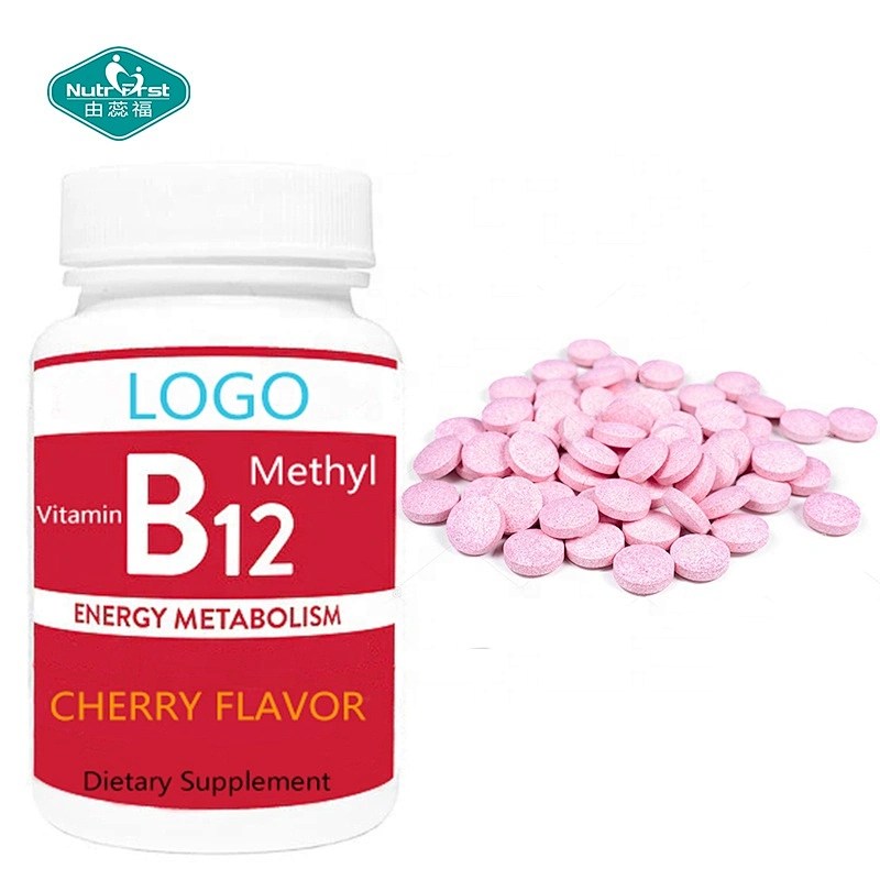 OEM Private Label Non-GMO Gluten Free Cherry Methyl Vitamin B12 Chewable Candy Tablets B-12 for Energy Support