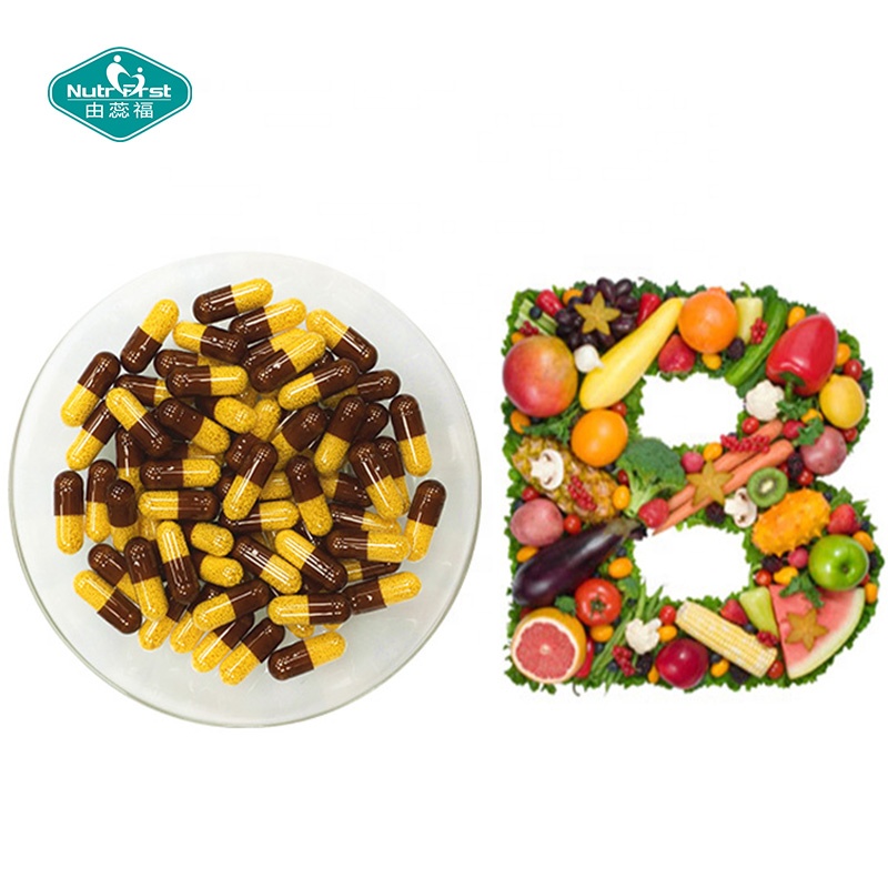 Nutrifirst Vegan B Vitamins B12 B1 B2 B3 B5 B6 B7 B9 Ácido fólico Super B Complex Cápsula de micropellets de liberación lenta
