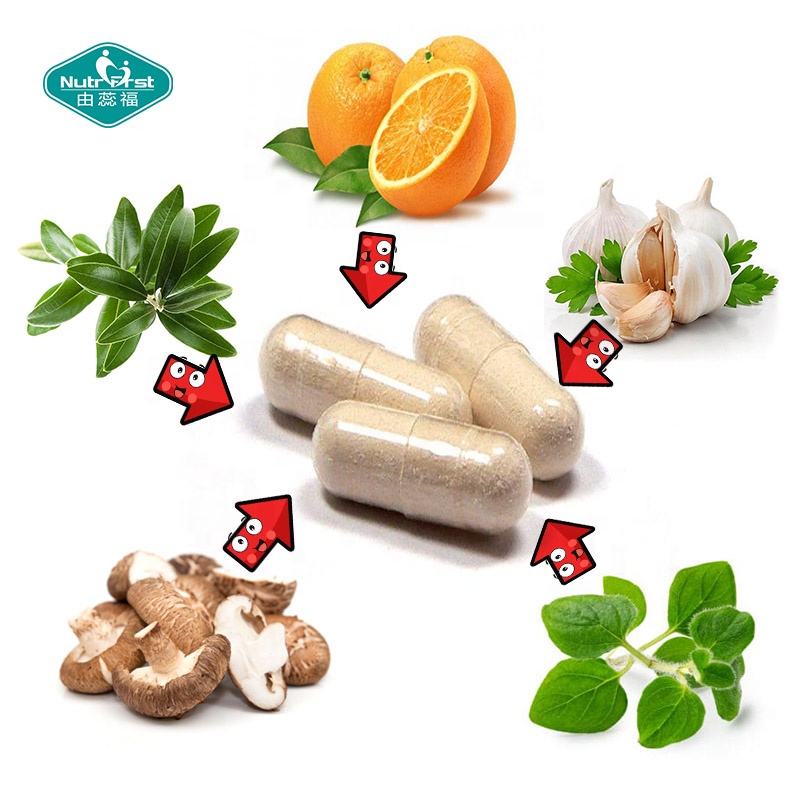 Hot Selling Immune Formulation Premius Mushroom Complex Garlic Astragalus Oregano Olive Leaf Extract Capsules