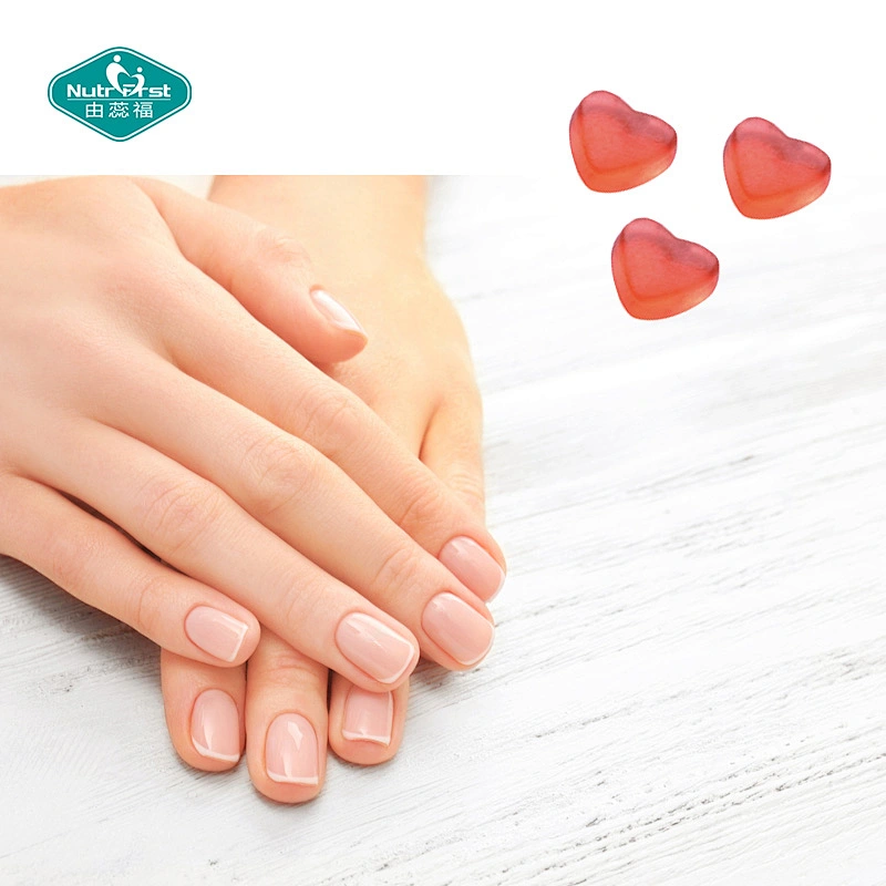 Nutrifirst etiqueta privada de alta calidad con sabor a baya de Acai, gomitas masticables con biotina en forma de corazón para la salud de las uñas, el cabello y la piel