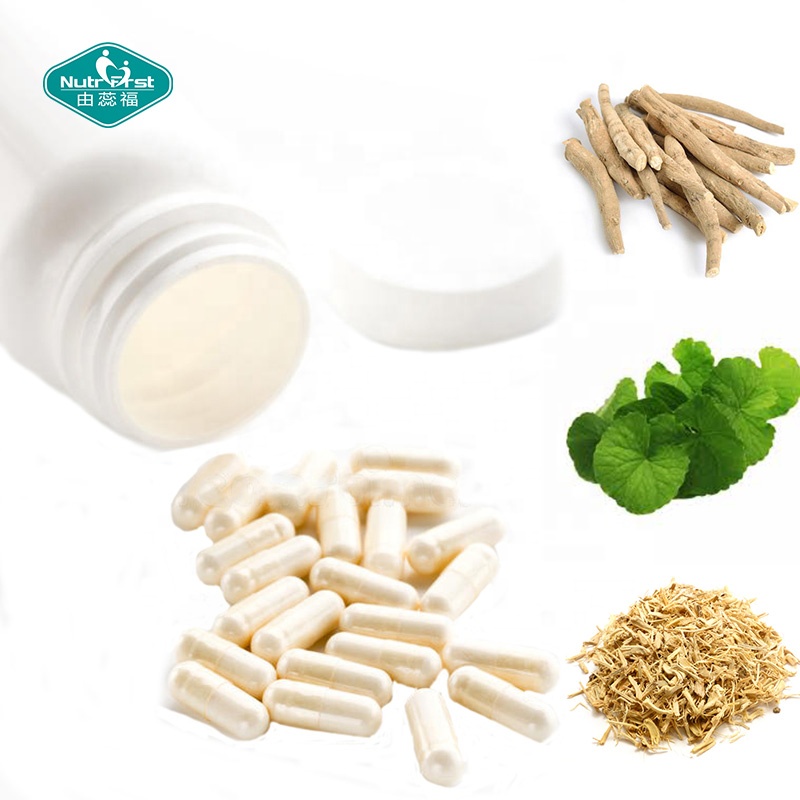 Suplemento para aliviar la ansiedad, 7 hierbas potentes, cápsulas de extracto de hoja de bálsamo de limón de Gotu Kola, con raíz de Rhodiola Eleuthero