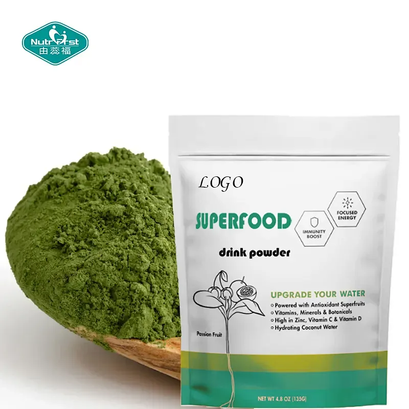 Venta al por mayor de polvo de bebida de proteína vegetal multivitamínica de mezcla de superalimentos sin OGM para la salud intestinal