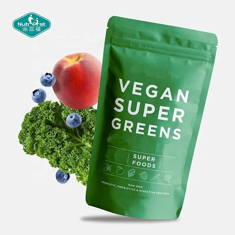 Espirulina Chlorella Enzimas Digestivas Probióticos Superalimento Verdes Mezcla Roja En Polvo