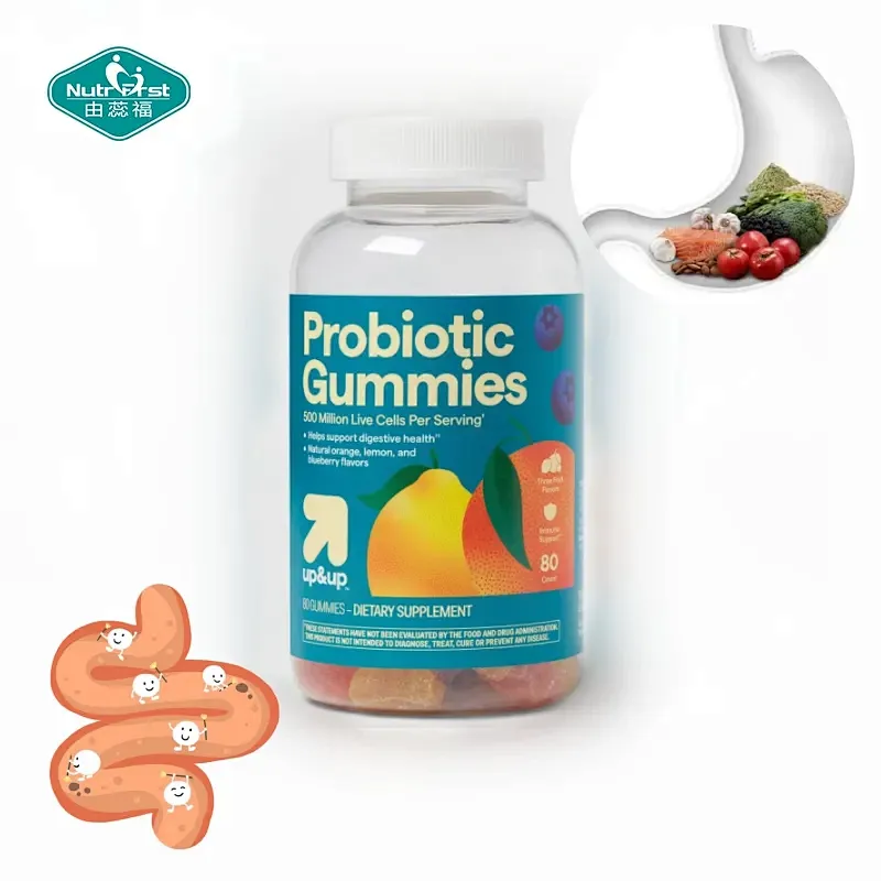 Suplemento gomoso probiótico sin OGM y sin azúcar para niños y adultos, rico en cultivos vivos para el equilibrio digestivo