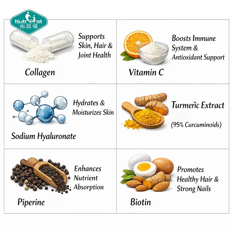 Hot Selling Anti Aging Collagen Capsule with Vitamin C Hyaluronic Acid Turmeric Biotin for Skin Health