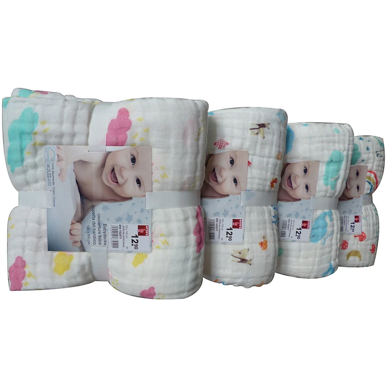 Vente en gros 100% coton prélaqué 6 couches bébé couvertures en mousseline