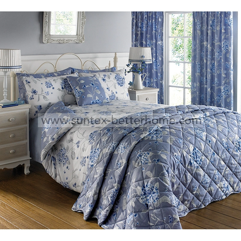 Luxury Microfiber Duvet Cover Bedspread Set Floral Printed Bedding Set with Curtains