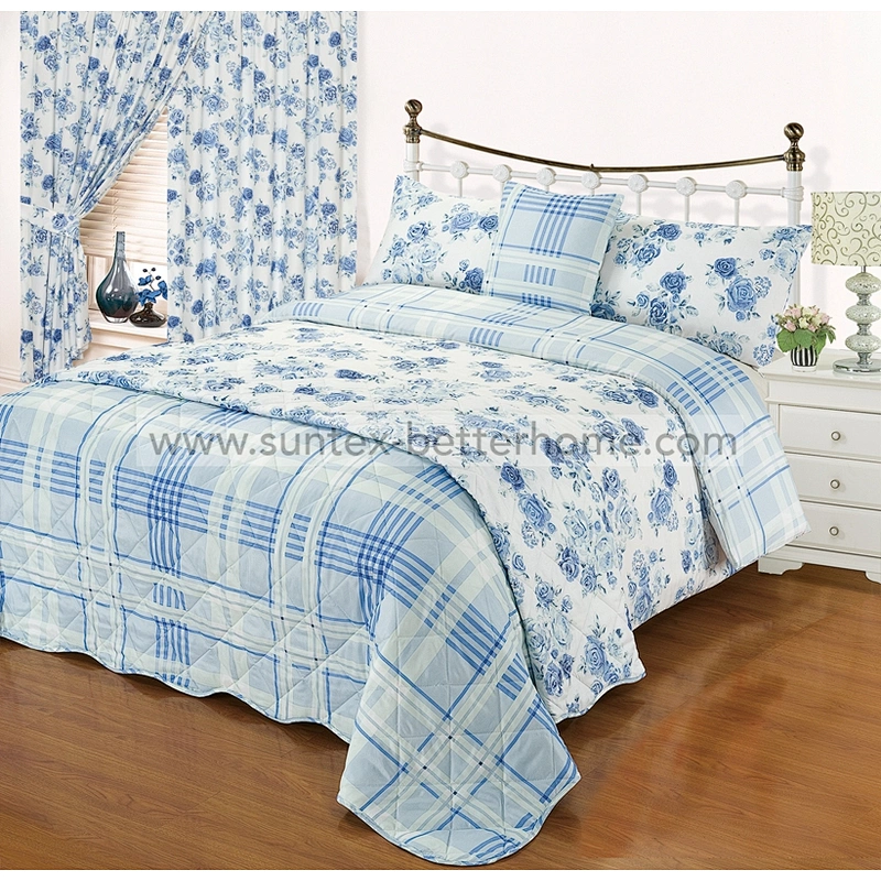 Country Style 100%Polyester Quilt Cover Bedspread Set with Curtains