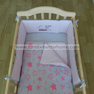 Venta al por mayor 100% algodón Jersey Baby Crib Bedding Set 3PCS Crib Bumper Set