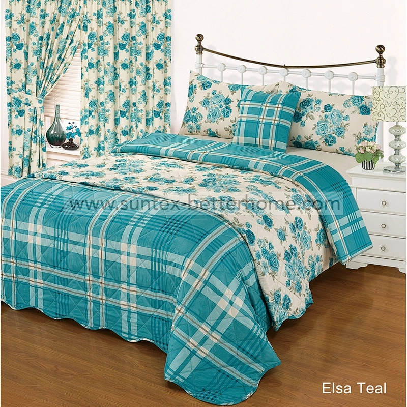 Country Style 100%Polyester Quilt Cover Bedspread Set with Curtains