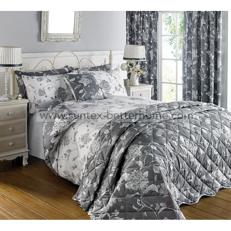 Luxury Microfiber Duvet Cover Bedspread Set Floral Printed Bedding Set with Curtains