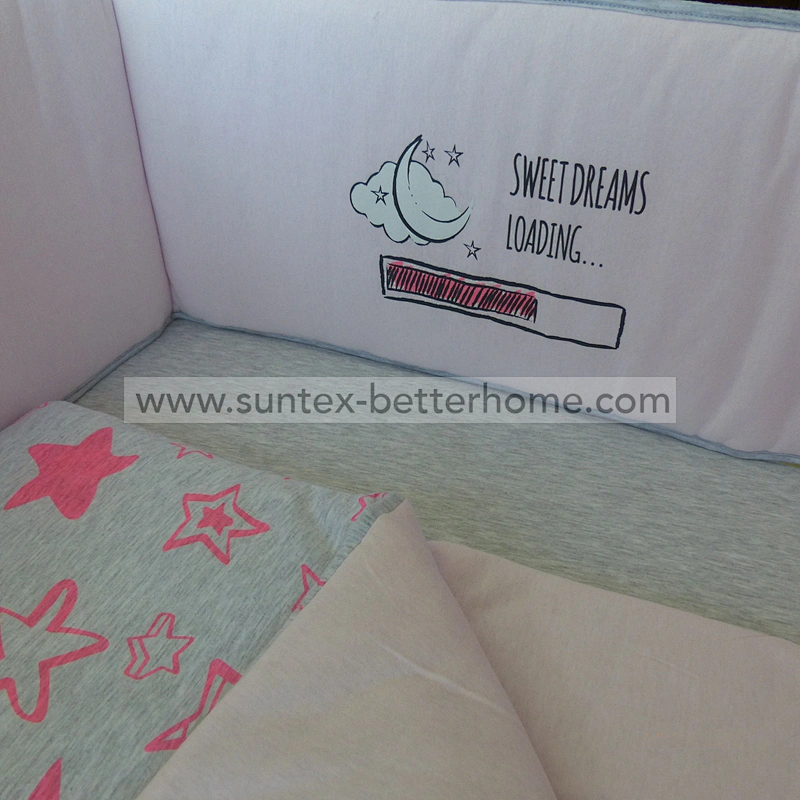 Venta al por mayor 100% algodón Jersey Baby Crib Bedding Set 3PCS Crib Bumper Set