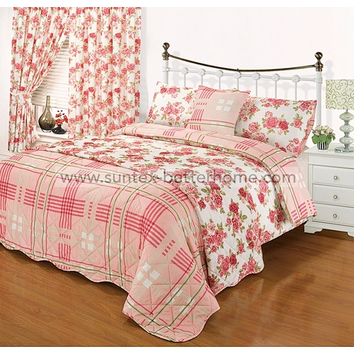 Country Style 100%Polyester Quilt Cover Bedspread Set with Curtains