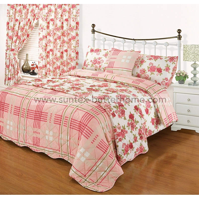 Country Style 100%Polyester Quilt Cover Bedspread Set with Curtains