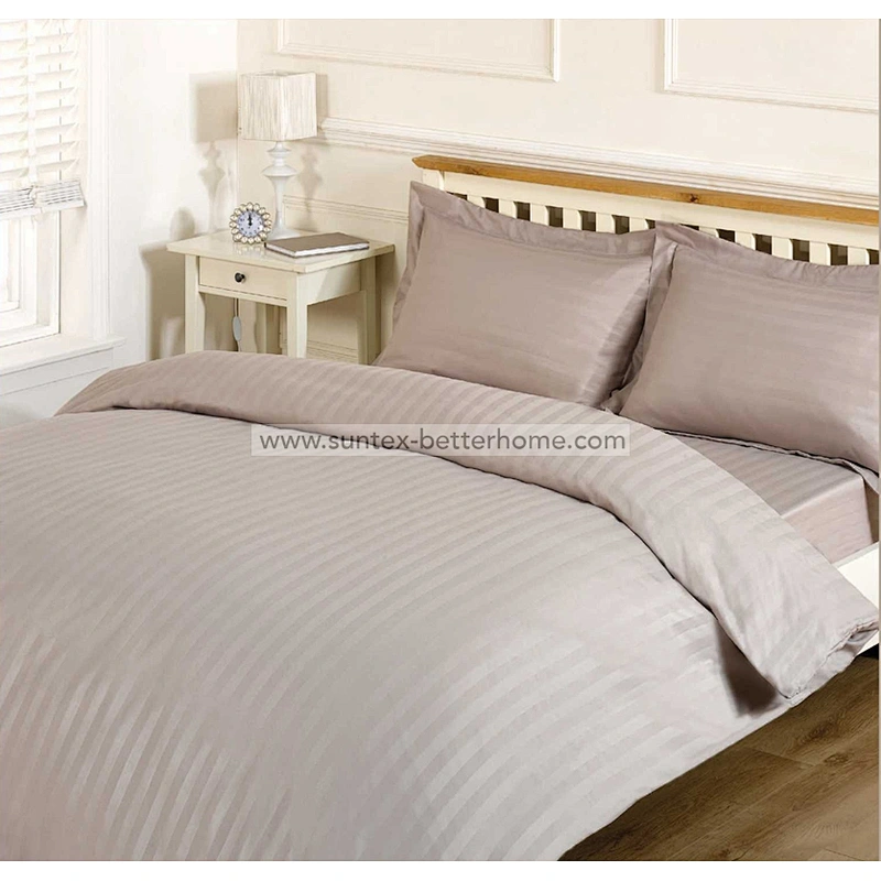 Premium Satin Striped 100%Polyester Microfiber Fitted Bed Sheet Bedding Set