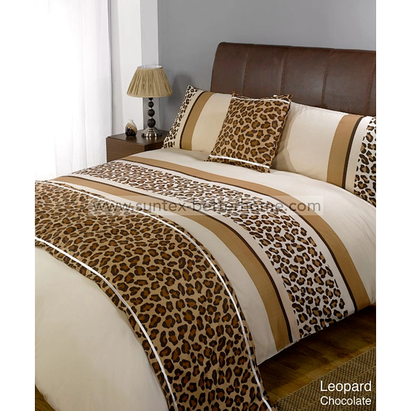 Leopard 100%Polyester Home bedding set duvet cover pillowcases bed runner and cushion set