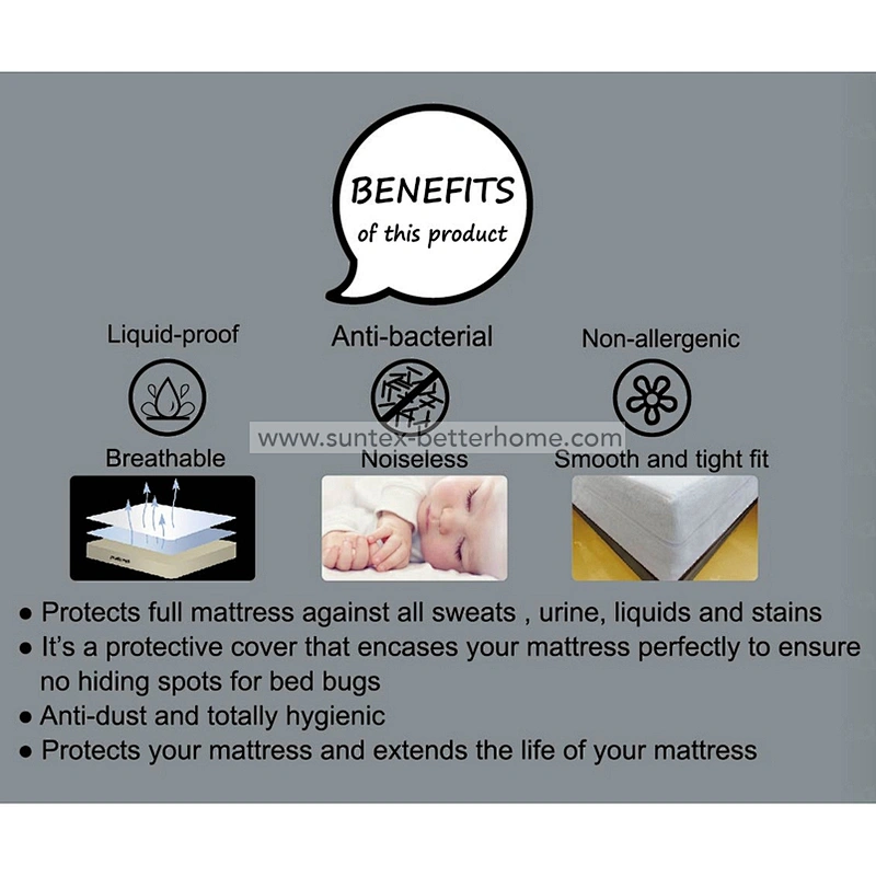 Emballage imperméable de matelas de tissu de bambou de coton d'éponge de preuve de punaise de lit