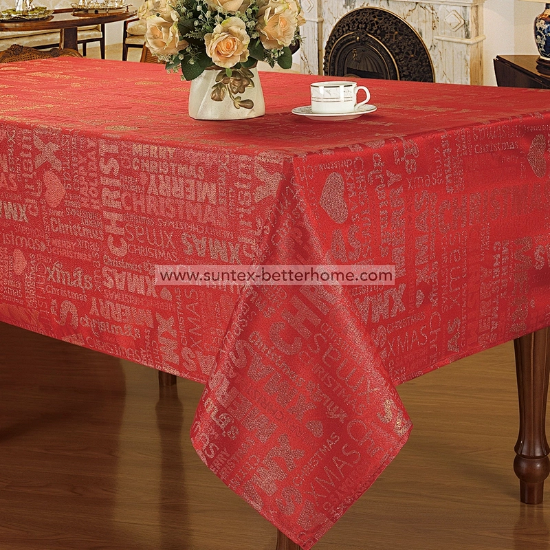 100%Polyester jacquard christmas table cloth with silver lurex