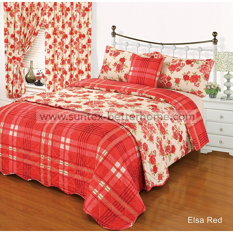 Country Style 100%Polyester Quilt Cover Bedspread Set with Curtains