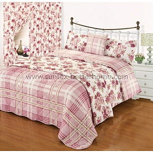 Country Style 100%Polyester Quilt Cover Bedspread Set with Curtains