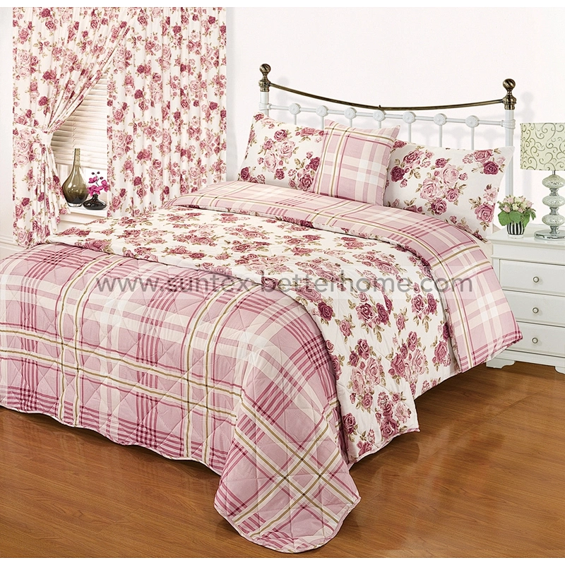 Country Style 100%Polyester Quilt Cover Bedspread Set with Curtains