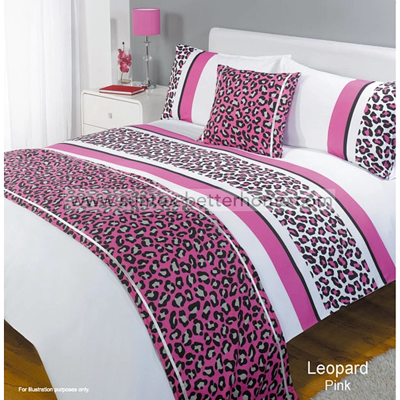 Leopard 100%Polyester Home bedding set duvet cover pillowcases bed runner and cushion set