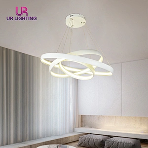Modern Droplight Annular Art Unique Living Room Home Lamp Acrylic Aluminum White Chandelier