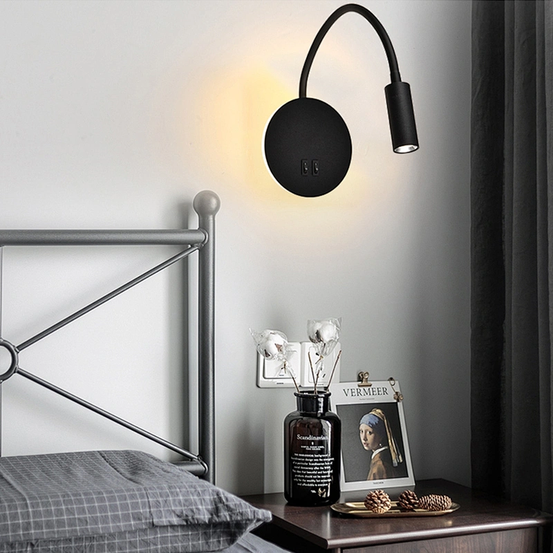 Modern design spot light white black aluminum iron bedroom hotel room round 7w led wall lamp