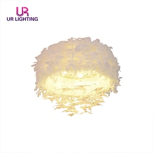 Fashion decorative white Goose feather girls bedroom dreamlike led ceiling light