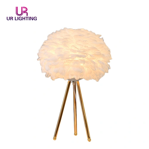 Luxury Design Home Goose Feather Night Decorative Tripod Standing LED Table Light