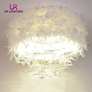 Fashion decorative white Goose feather girls bedroom dreamlike led ceiling light