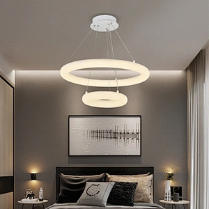 Energy Saving Residential Bedroom Plastic Iron Circular White LED Chandelier Light