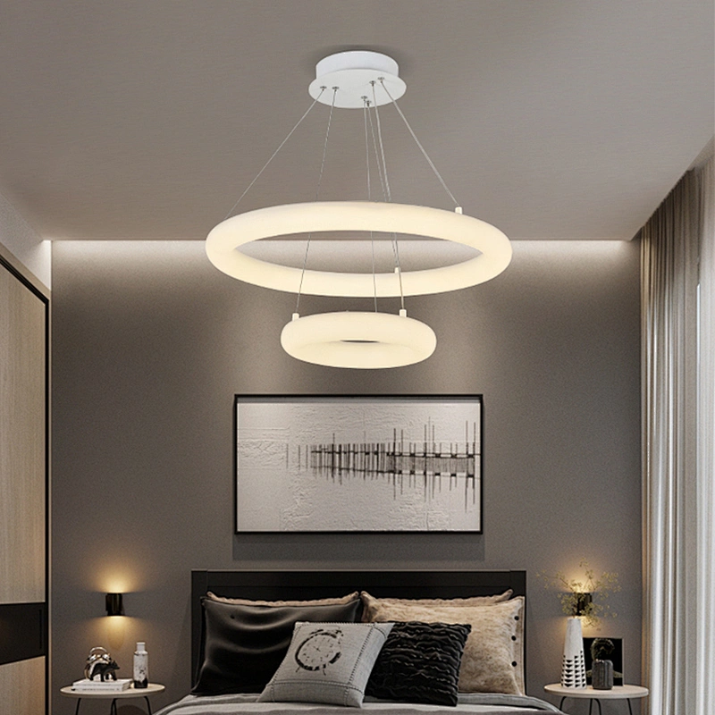Energy Saving Residential Bedroom Plastic Iron Circular White LED Chandelier Light