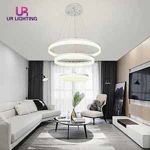 Energy Saving big modern lighting fixtures home white annular led chandelier pendant lamp