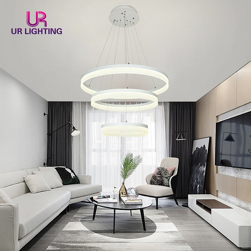 Energy Saving big modern lighting fixtures home white annular led chandelier pendant lamp