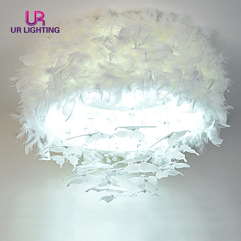 Fashion decorative white Goose feather girls bedroom dreamlike led ceiling light