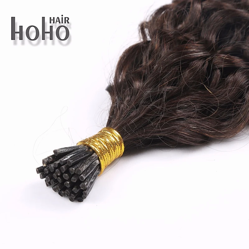 Natural hair brown 22 inch i tip hair extensions kinky curly