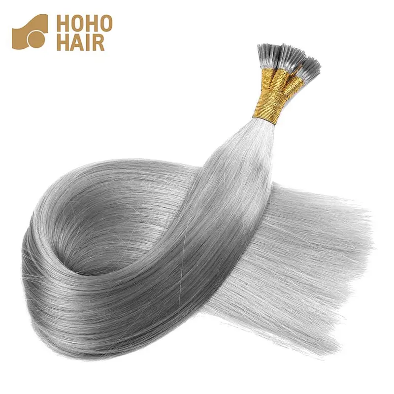 100% brazilian human hair prebonded 26 inch grey i tip hair extension