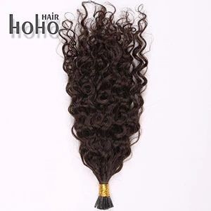 Natural hair brown 22 inch i tip hair extensions kinky curly