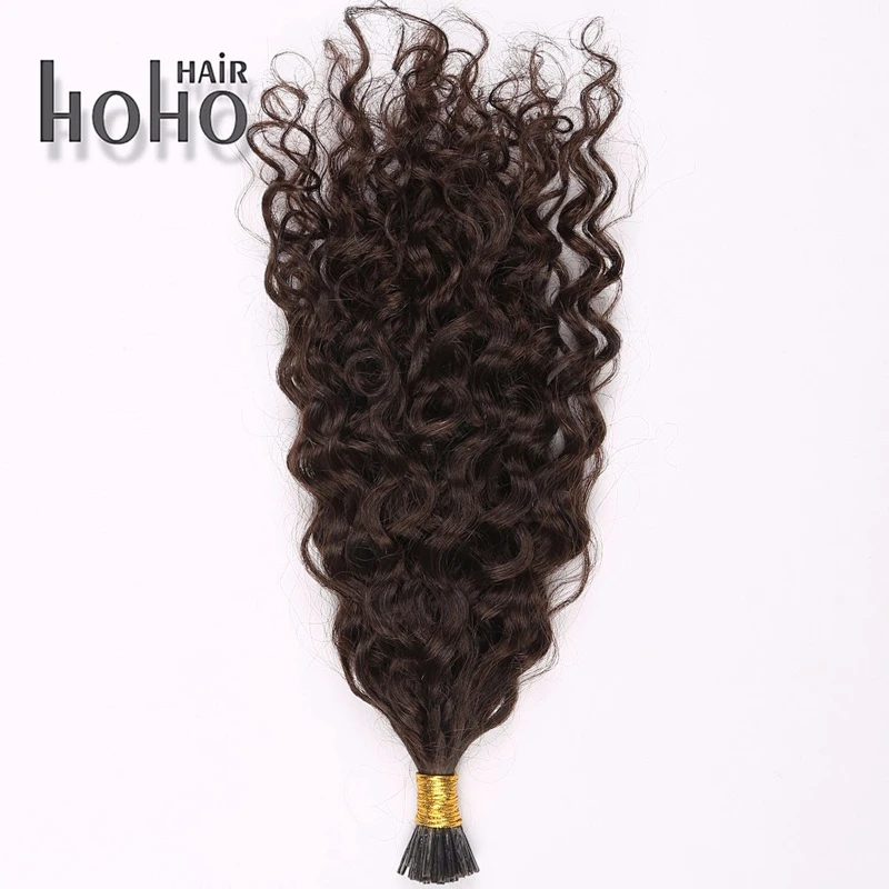 Natural hair brown 22 inch i tip hair extensions kinky curly