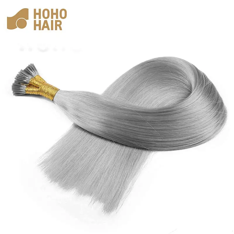 100% brazilian human hair prebonded 26 inch grey i tip hair extension