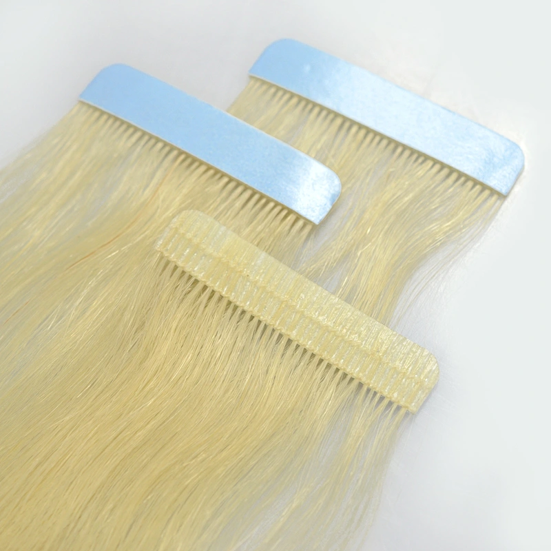 Muestra gratis paquetes de cabello brasileño rubio 16 pulgadas cinta cosida remy extensión del cabello