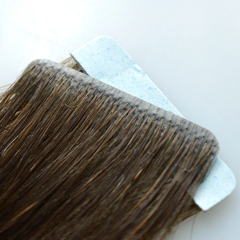 Wholesale high quality super double drawn, tangle free natrual silky cuticle aligned virgin tape in human hair extensions