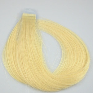 Muestra gratis paquetes de cabello brasileño rubio 16 pulgadas cinta cosida remy extensión del cabello