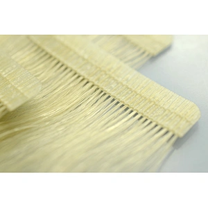 Muestra gratis paquetes de cabello brasileño rubio 16 pulgadas cinta cosida remy extensión del cabello