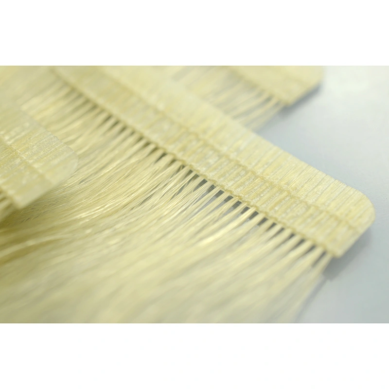 Muestra gratis paquetes de cabello brasileño rubio 16 pulgadas cinta cosida remy extensión del cabello